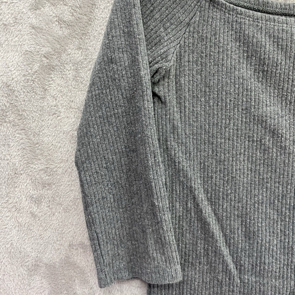 Express One Eleven Women S Gray Ribbed Boatneck Crop Top 3/4 Sleeve - Picture 3 of 7